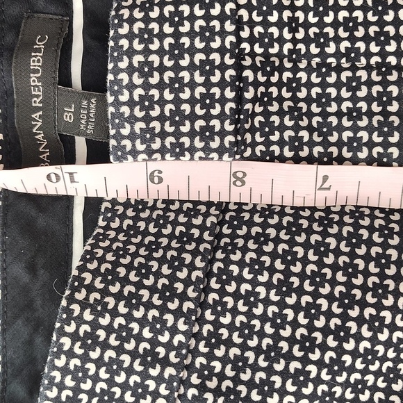 Banana Republic RYAN trouser Pants Navy & Ivory Print Size 8 Long Stretch - Picture 11 of 12